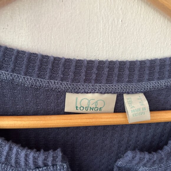 LOGO Lounge Lori Goldstein Thermal Top Womens Large Blue Split Neck Long Sleeve - Picture 3 of 5